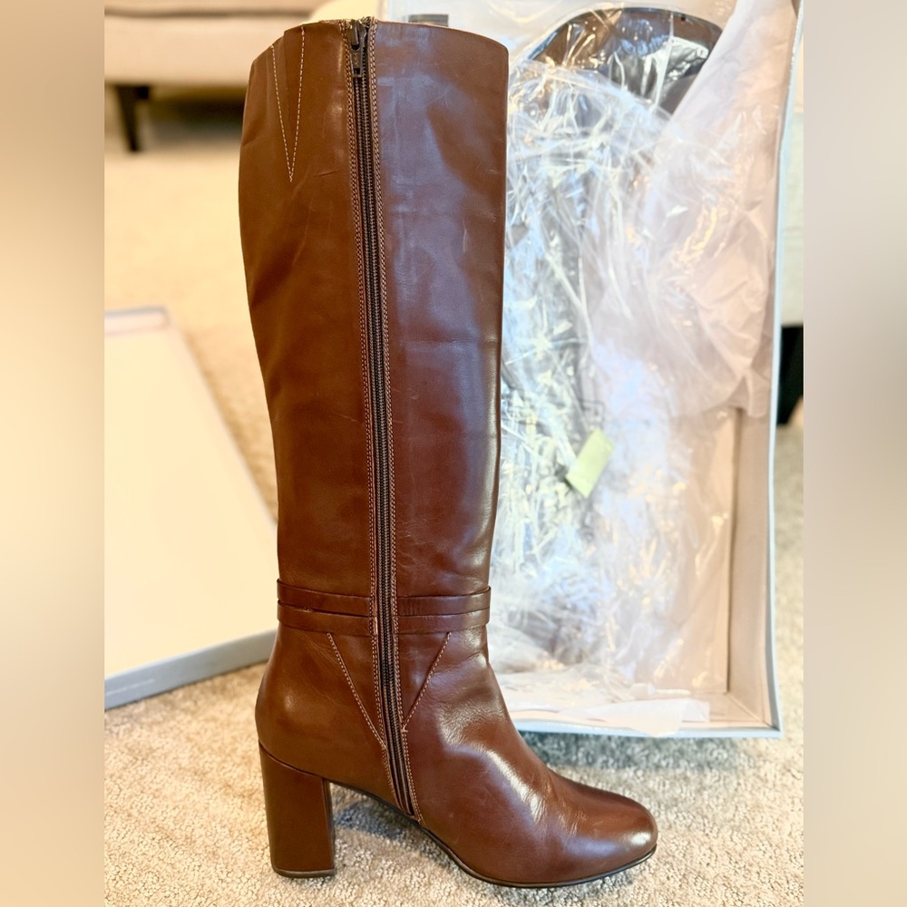 Seychelles Cognac Leather Knee High Boots Block Heel Tall Boots NIB - 9.5 - Picture 4 of 5